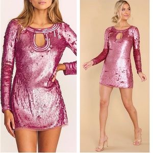 NWT LoveShackFancy Devers Long Sleeve Sequin Mini Dress in Pink Daze Sz 2